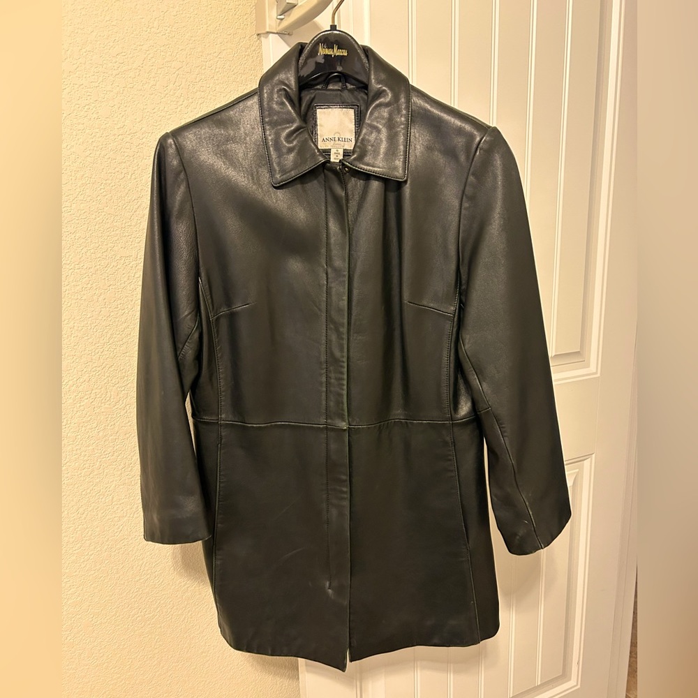 Anne Klein black leather trenchcoat